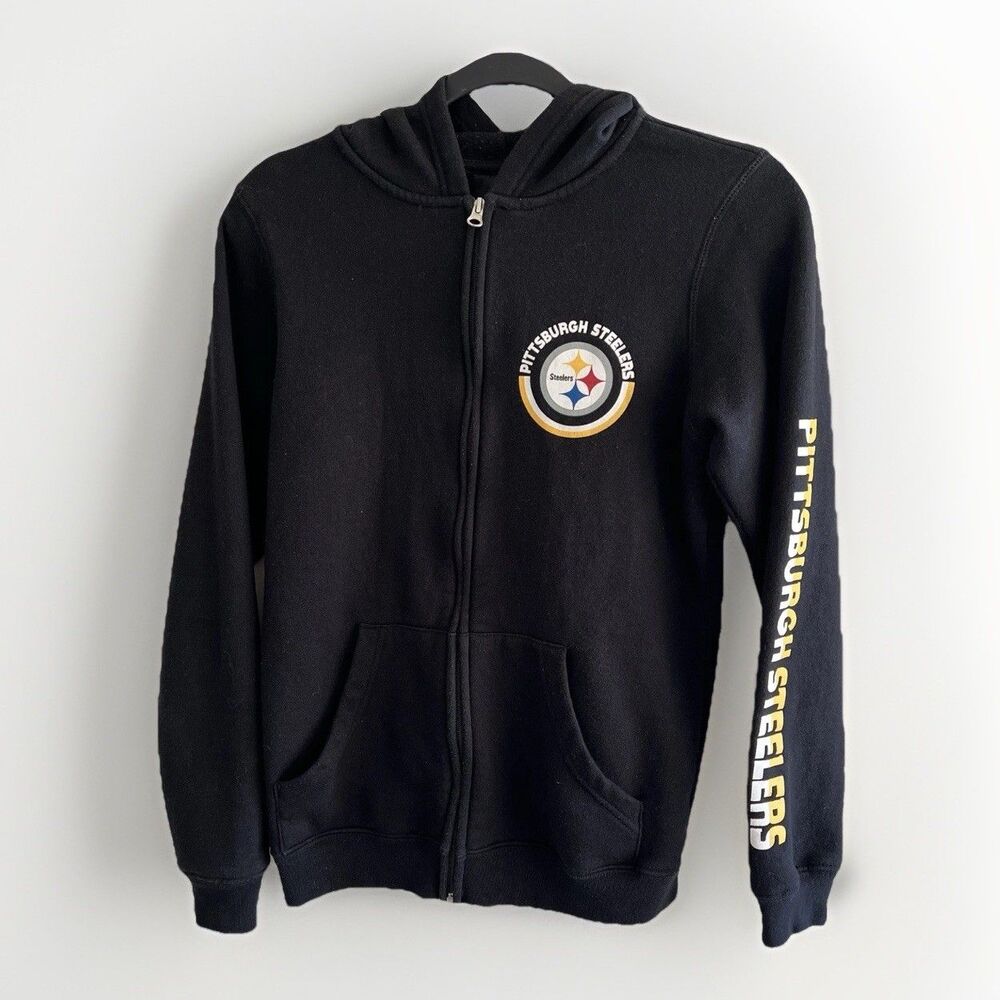 NFL Pittsburgh Steelers Kids XL Black ZIP UP Hoodie Sweatshirt